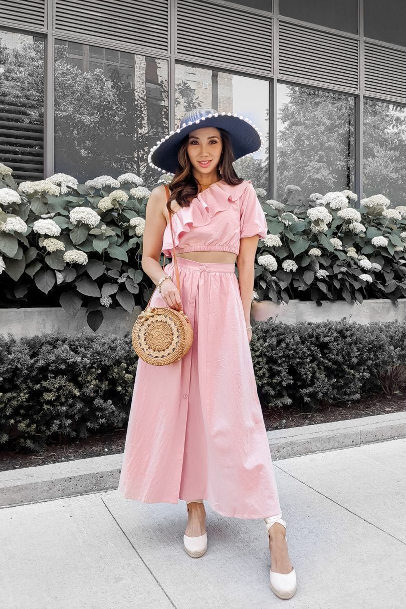 Pale Pink Ruffled Crop Top and Culottes for Chic Summer Events Pale Pink Ruffled Crop Top and Culottes for Chic Summer Events — Summer Two Piece Set Outfits 2027