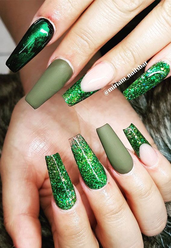 Matte And Glitter Visual Idea Matte And Glitter Visual Idea — Emerald Prom Nails 2027