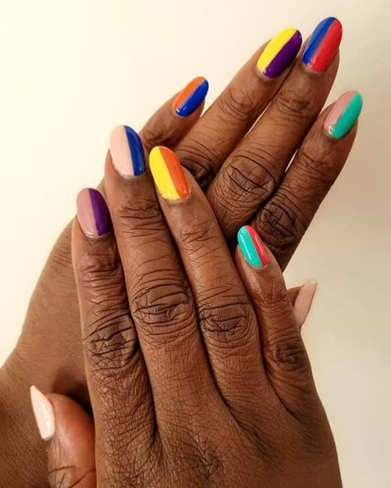 Bold Bright Color Block Oval Nails Bold Bright Color Block Oval Nails — Rainbow Nails 2027