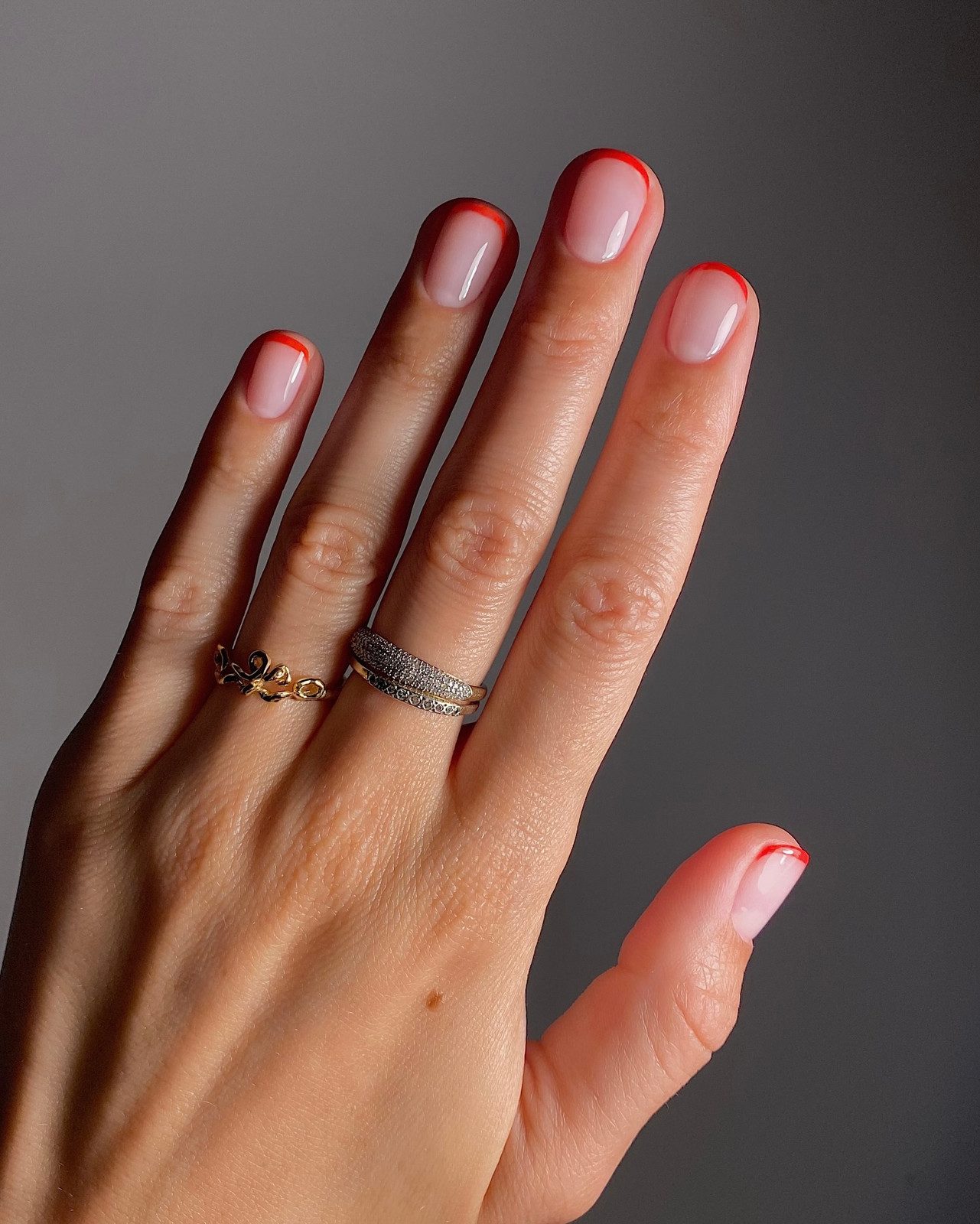 Delicate Red French Short Oval Nails — Red French Tip Nails 2027