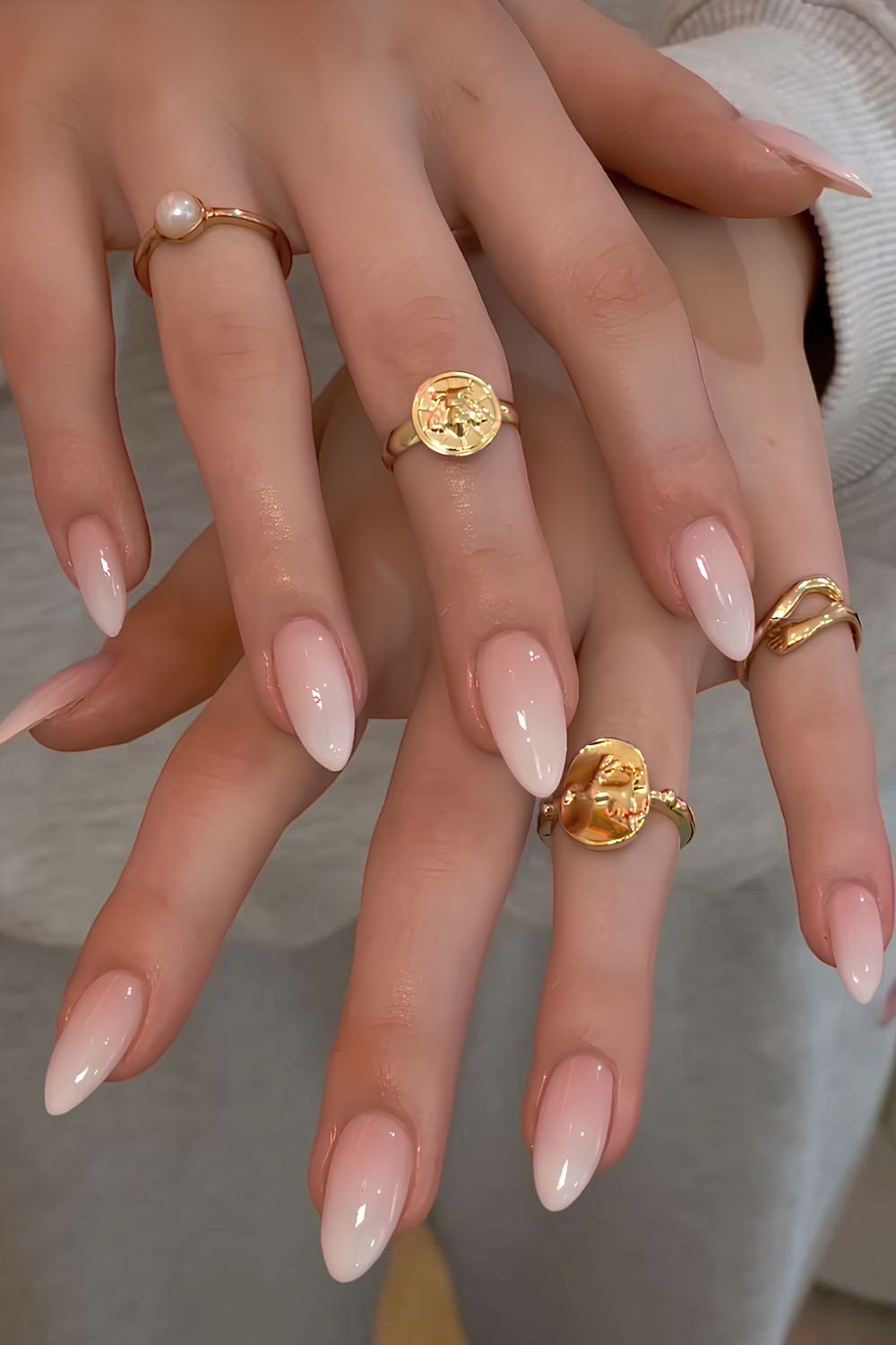 Long Oval Ombre Pink to White Nails — White Wedding Nails 2027
