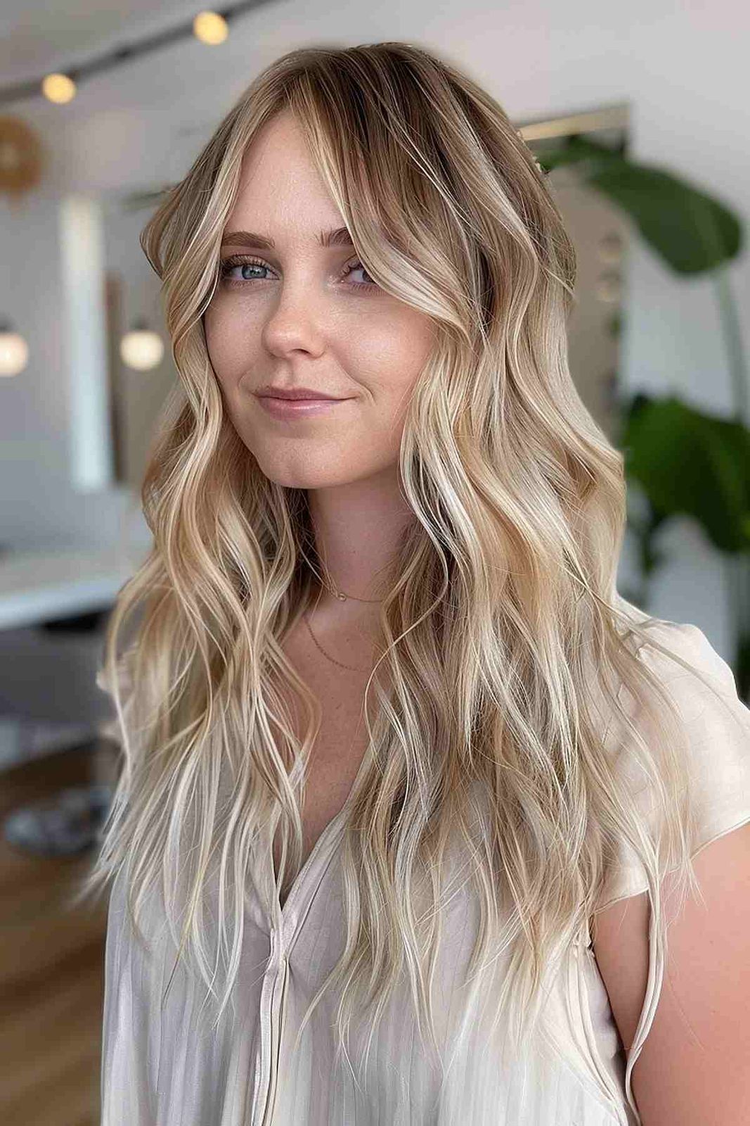 Ash Blonde Beachy Waves with Curtain Bangs Ash Blonde Beachy Waves with Curtain Bangs — Down Vacation Hairstyles 2027
