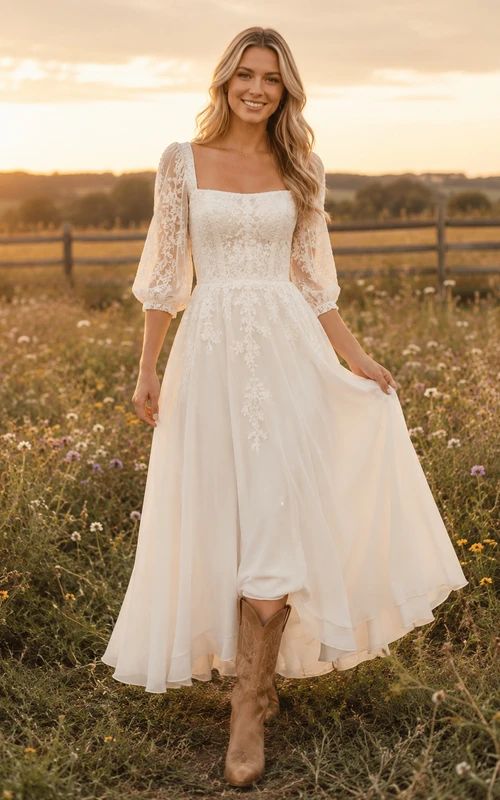 White Wedding Dress with Prominent Square Neckline Detail White Wedding Dress with Prominent Square Neckline Detail — Square Neck Wedding Dresses 2027