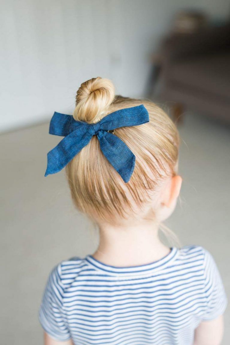 Double Buns With Denim Blue Bows — Ribbons Little Girl Hairstyles 2027