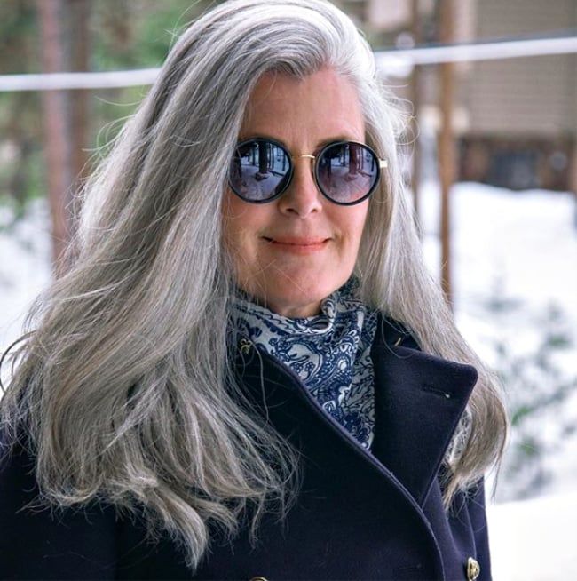 Flowing Silver Hair With Middle Part — Silver Hair 2027