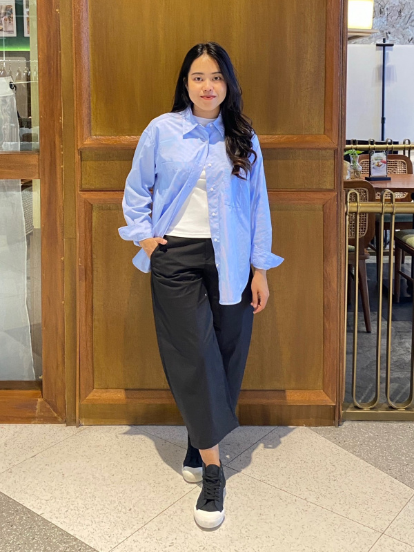 Light Blue Oversized Shirt Over White Tee with Culottes — Oversized Shirt Outfits 2027
