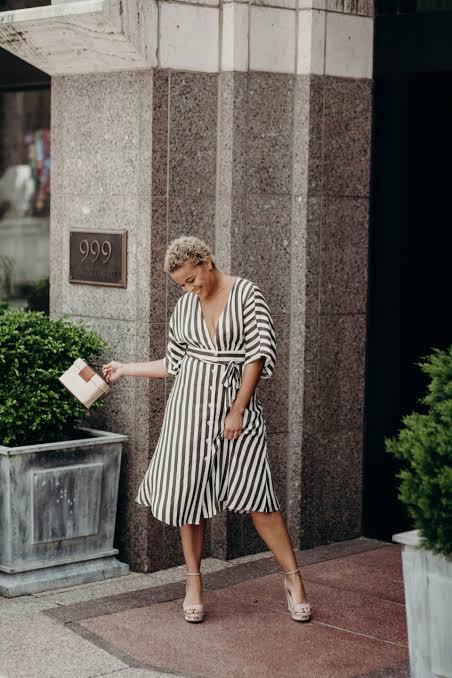 Classic Black and White Wrap Dress for Smart Casual Classic Black and White Wrap Dress for Smart Casual — Striped Dresses 2027