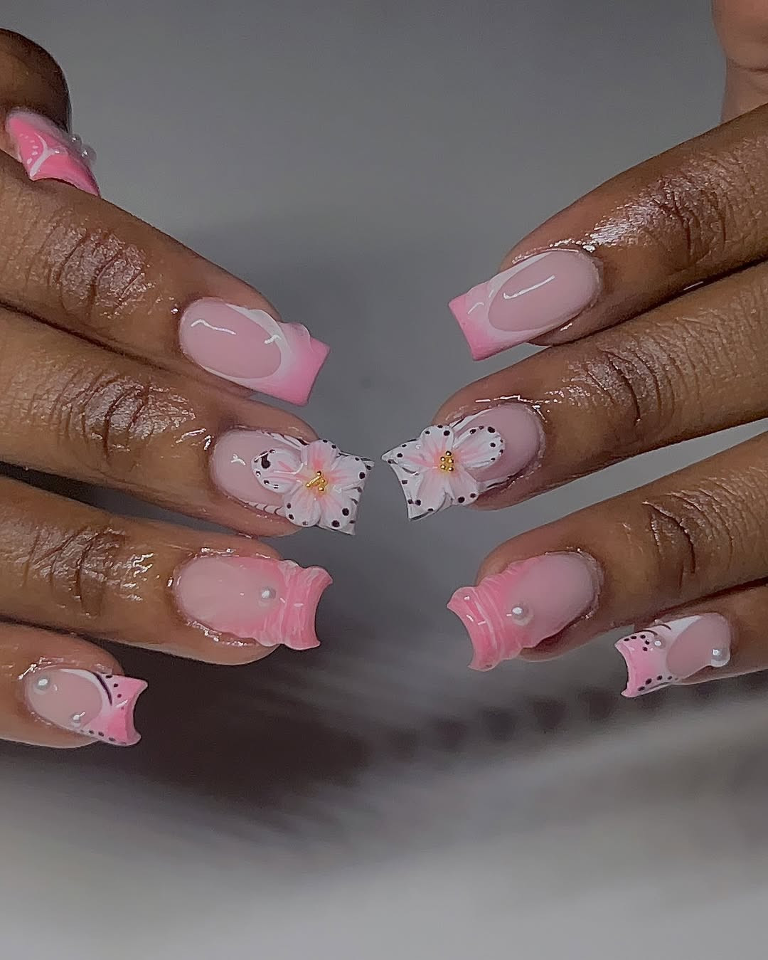 Medium Square Pink with 3D Butterflies Medium Square Pink with 3D Butterflies — Pink Duck Nails 2027