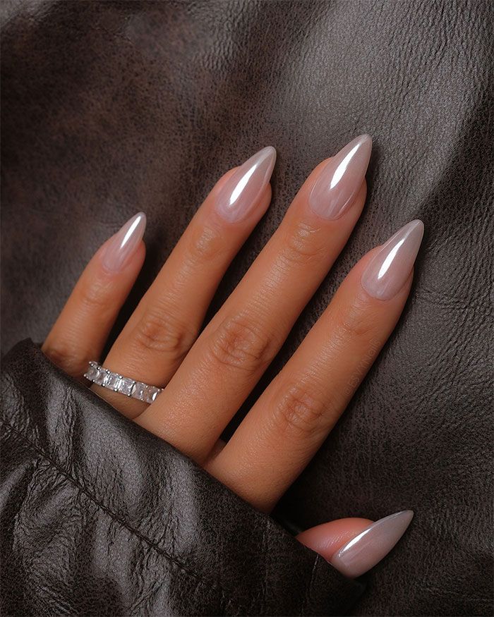 Glossy Milky Shimmer Milky Nude Almond Nails Glossy Milky Shimmer Milky Nude Almond Nails — Simple Gymnastics Nails 2027
