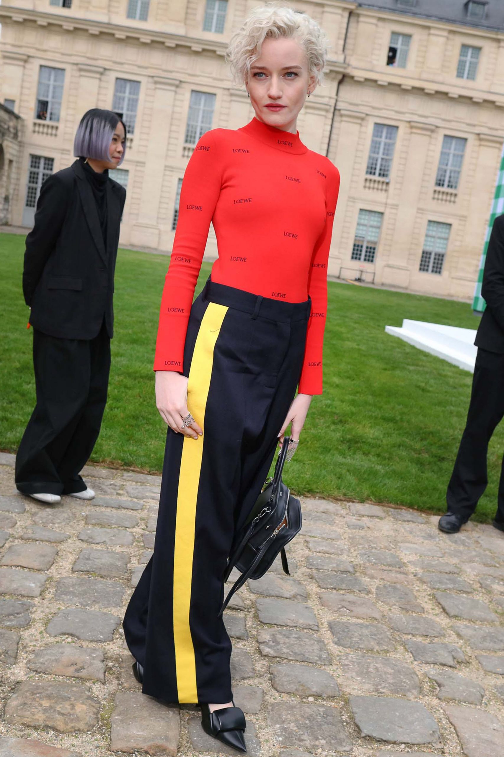 Logo Top and Striped Trousers: Bold Fashion Event Style Logo Top and Striped Trousers: Bold Fashion Event Style — Spring Outfit Trends 2027