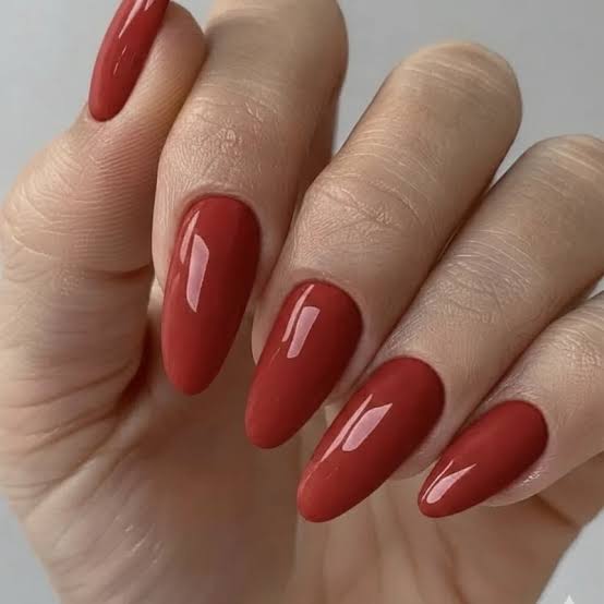 Deep Muted Red Almond Gloss — Nails 2027 for Women Over 40