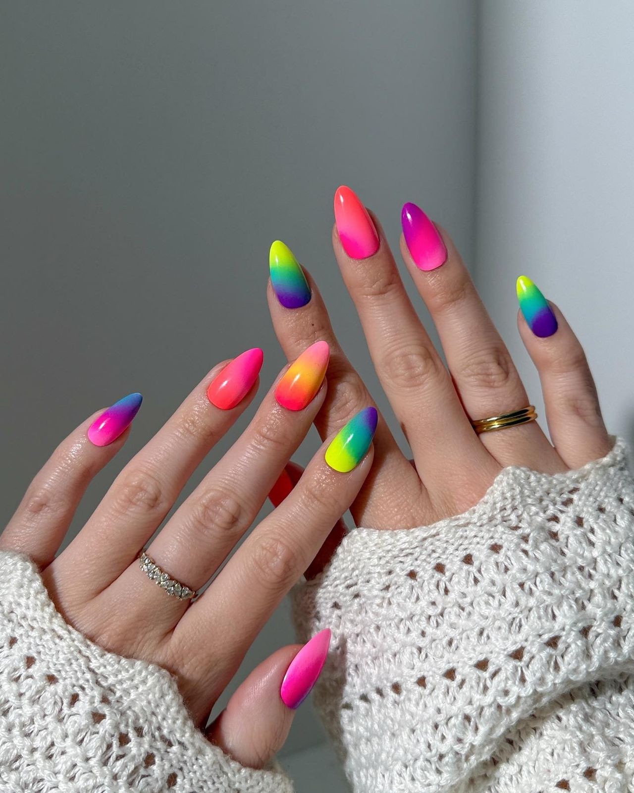 Full Rainbow Neon Ombre Almond Nails Full Rainbow Neon Ombre Almond Nails — Neon Ombre Nails 2027