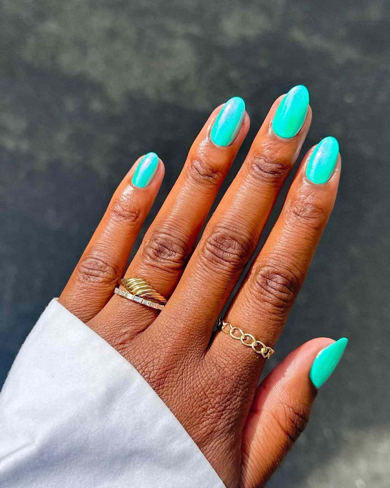 Shimmering Iridescent Turquoise Nails — Turquoise Nails 2027