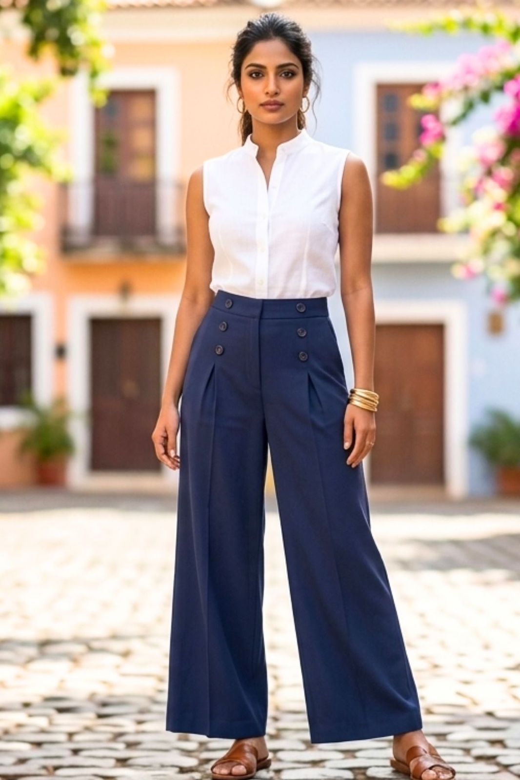 Casual Daytime Outfit Idea Casual Daytime Outfit Idea — Navy Blue Pleated Pants Outfits 2027