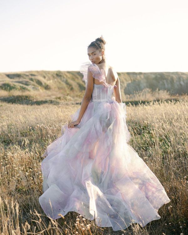 Pastel Watercolor-Effect Strapless Gown — Colored Wedding Dresses 2027