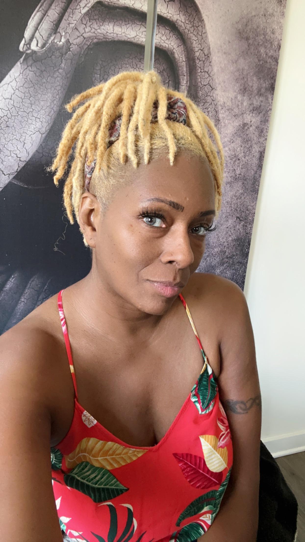 Chin Length Platinum Blonde Loc Updo — Blonde Locs 2027