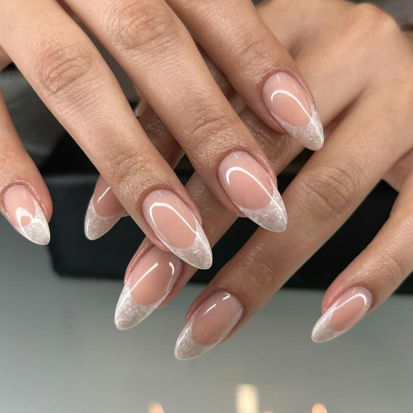 Long Almond Lace French Long Almond Lace French — White French Tip Nails 2027