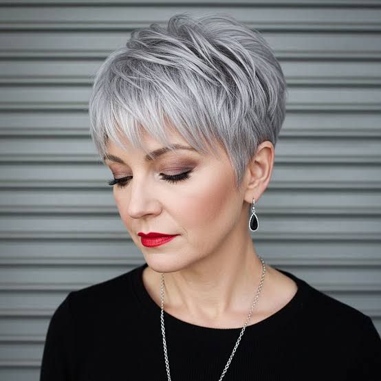 Silver Grey Textured Pixie Cut — Low Maintenance Haircuts 2027