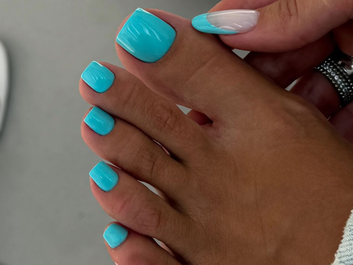 Bold Turquoise French Tip Comparison Toes Bold Turquoise French Tip Comparison Toes — Vacation Toe Nails 2027