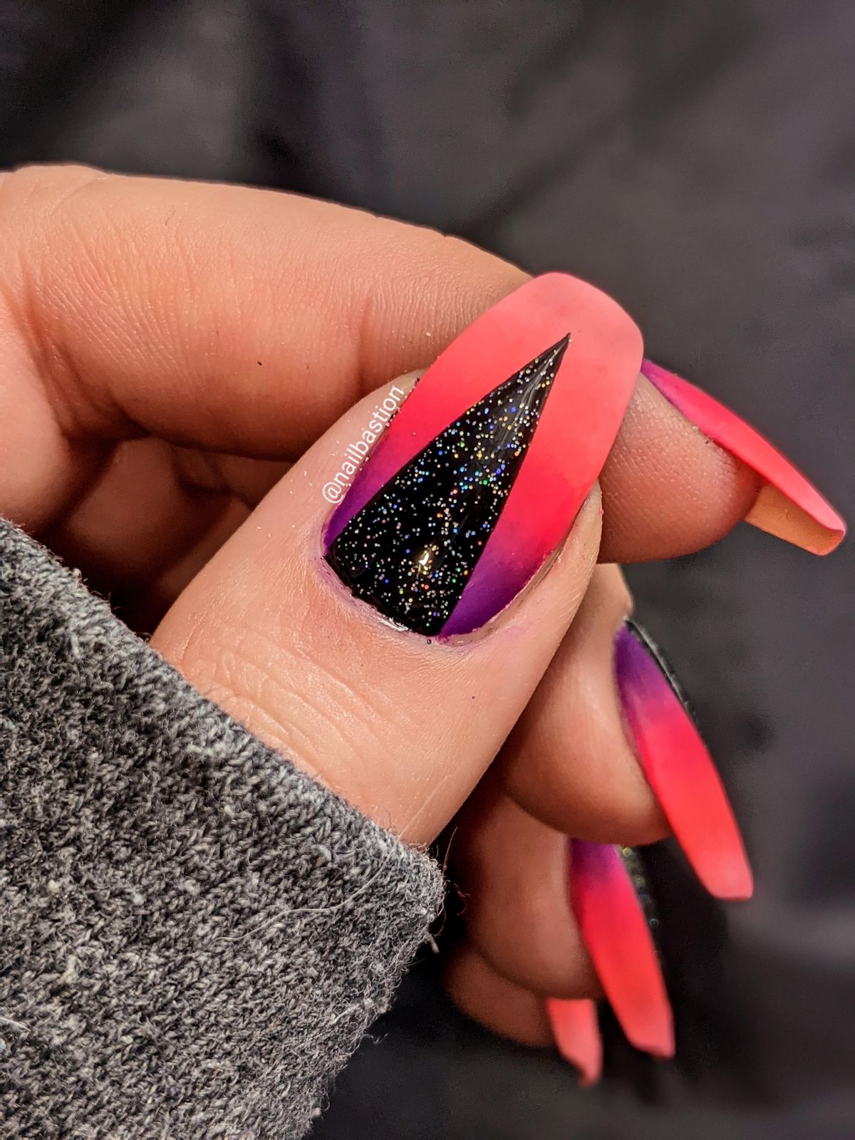 Matte Gradient With Glitter Visual Idea — Coral Coffin Nails 2027