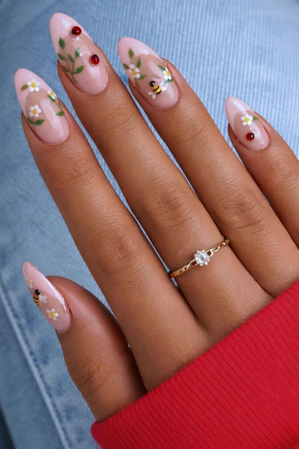 Sheer Pink with Bees and Ladybugs Sheer Pink with Bees and Ladybugs — Bee Nails 2027
