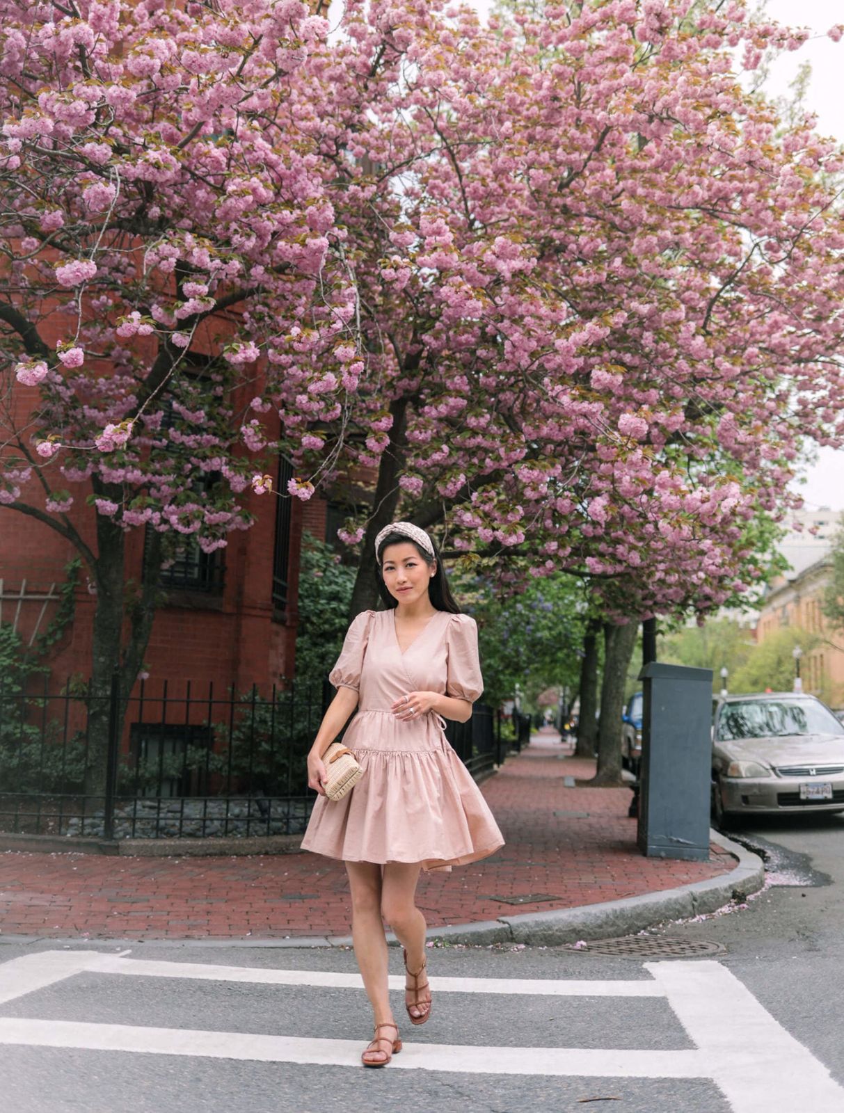 Blush Pink Wrap Dress with Puff Sleeves for a Shower Blush Pink Wrap Dress with Puff Sleeves for a Shower — Baby Shower Dress 2027 for Guest
