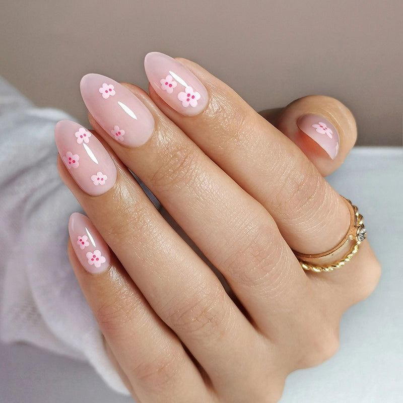 Scattered Light Pink Floral Motifs Scattered Light Pink Floral Motifs — Short Floral Nails 2027