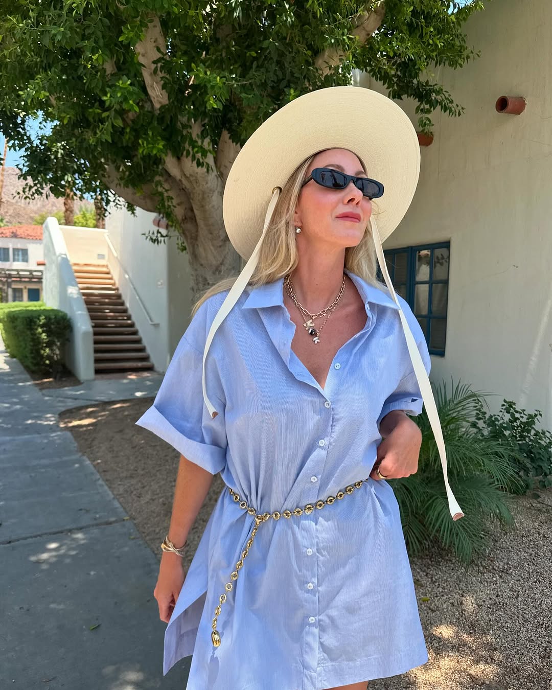 Oversized Pinstripe Button-Up Dress with Chain Belt Oversized Pinstripe Button-Up Dress with Chain Belt — Button Up Dress 2027