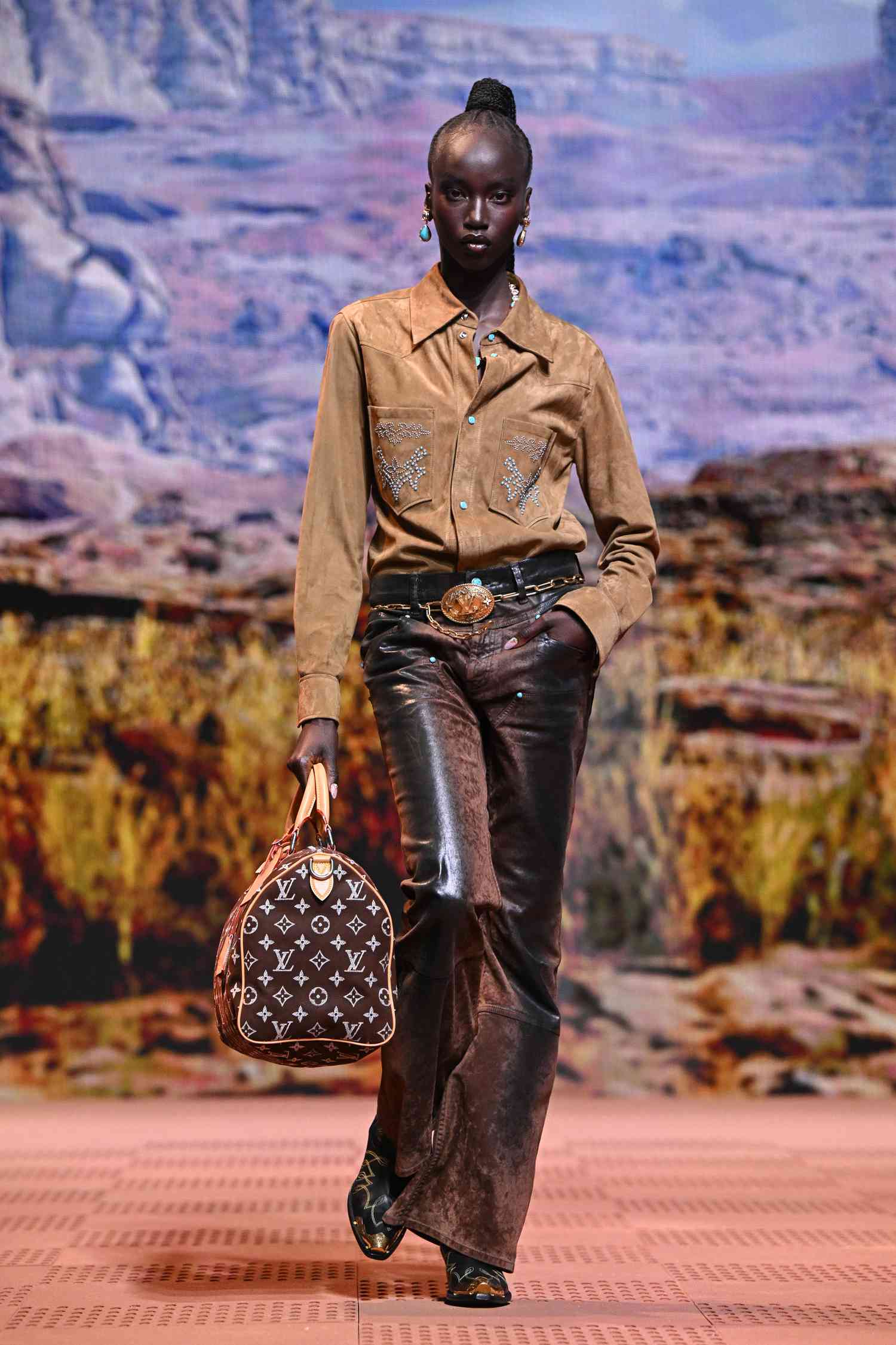 Sophisticated Suede: Embellished Shirt and Flared Trousers Sophisticated Suede: Embellished Shirt and Flared Trousers — Western Outfits 2027