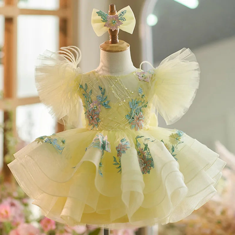 Whimsical Charm: Yellow Tulle Dress with Floral Embroidery for a Birthday Whimsical Charm: Yellow Tulle Dress with Floral Embroidery for a Birthday — Birthday Dresses 2027