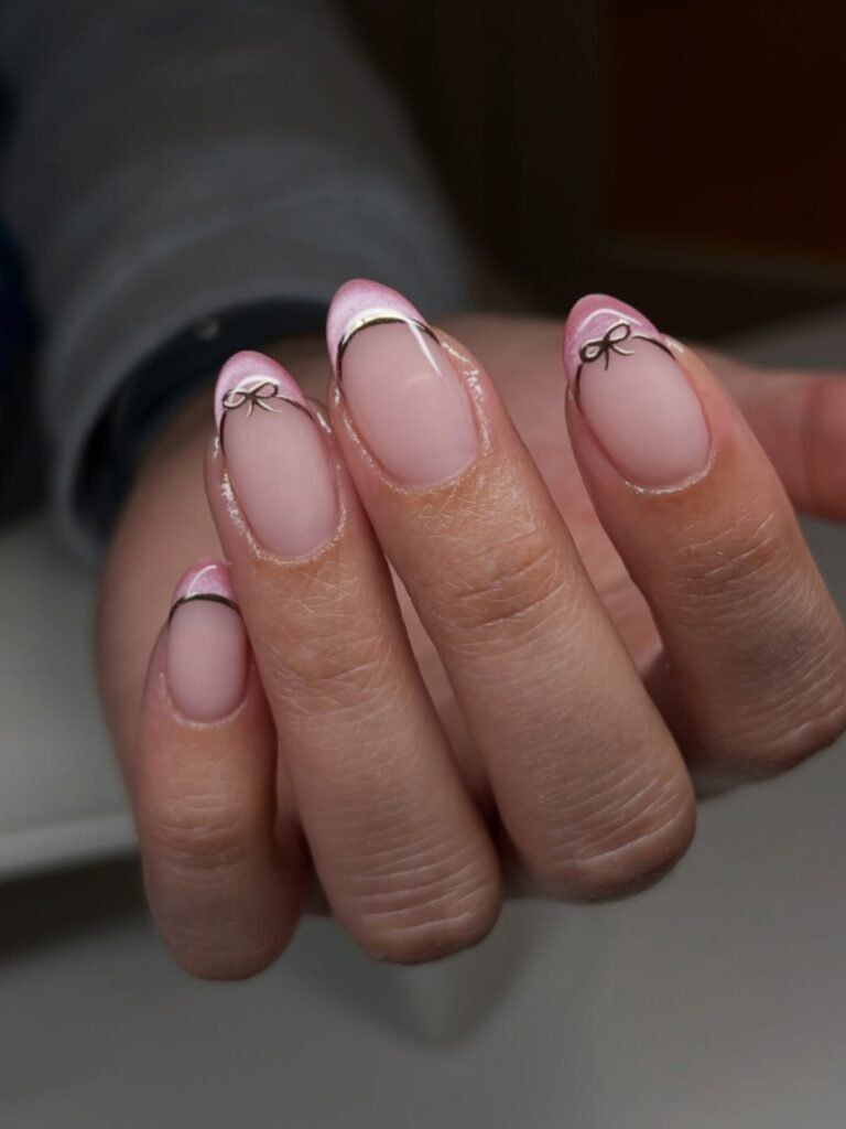 Sheer Pink Bow French Oval Nails Sheer Pink Bow French Oval Nails — Baddie Nails 2027
