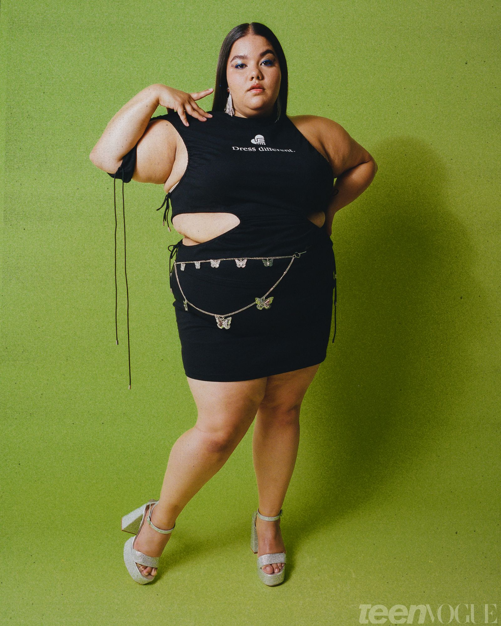 Black Cut-Out Dress with Butterfly Chain Belt — Y2K Outfits 2027