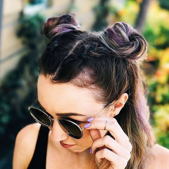 Two Space Buns With Braided Accents Two Space Buns With Braided Accents — Second Day Hairstyles 2027