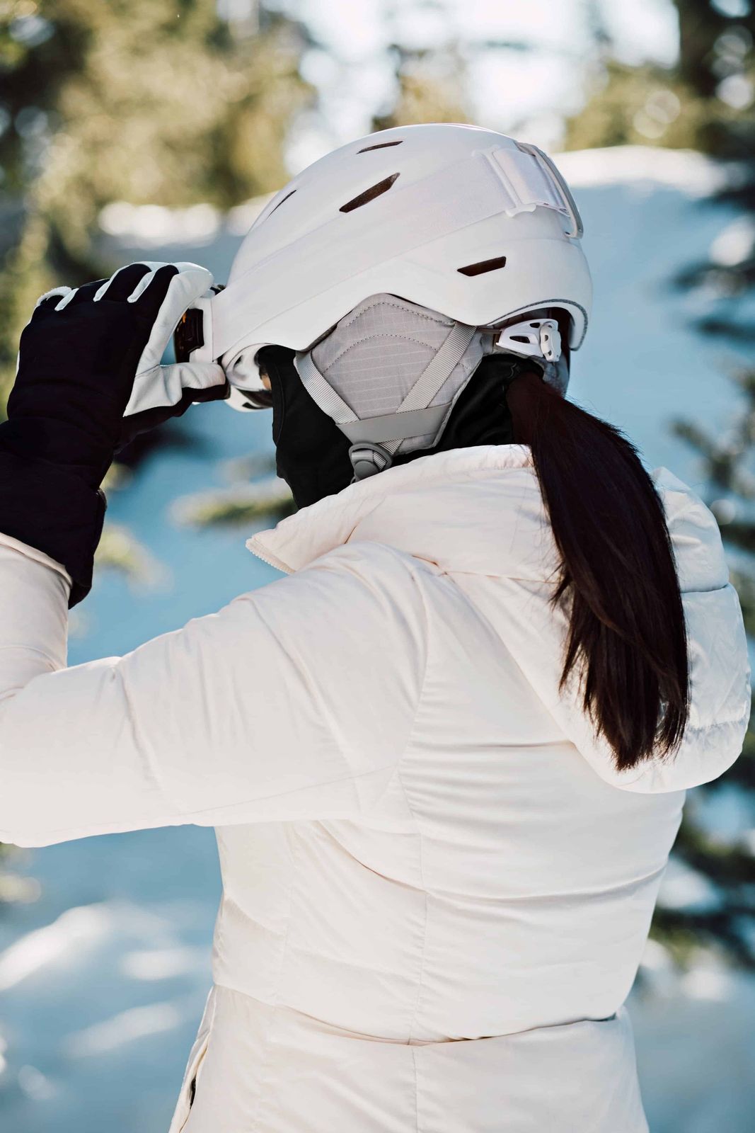 Sleek Ponytail Emerging From Ski Helmet Sleek Ponytail Emerging From Ski Helmet — Ski Hairstyles 2027