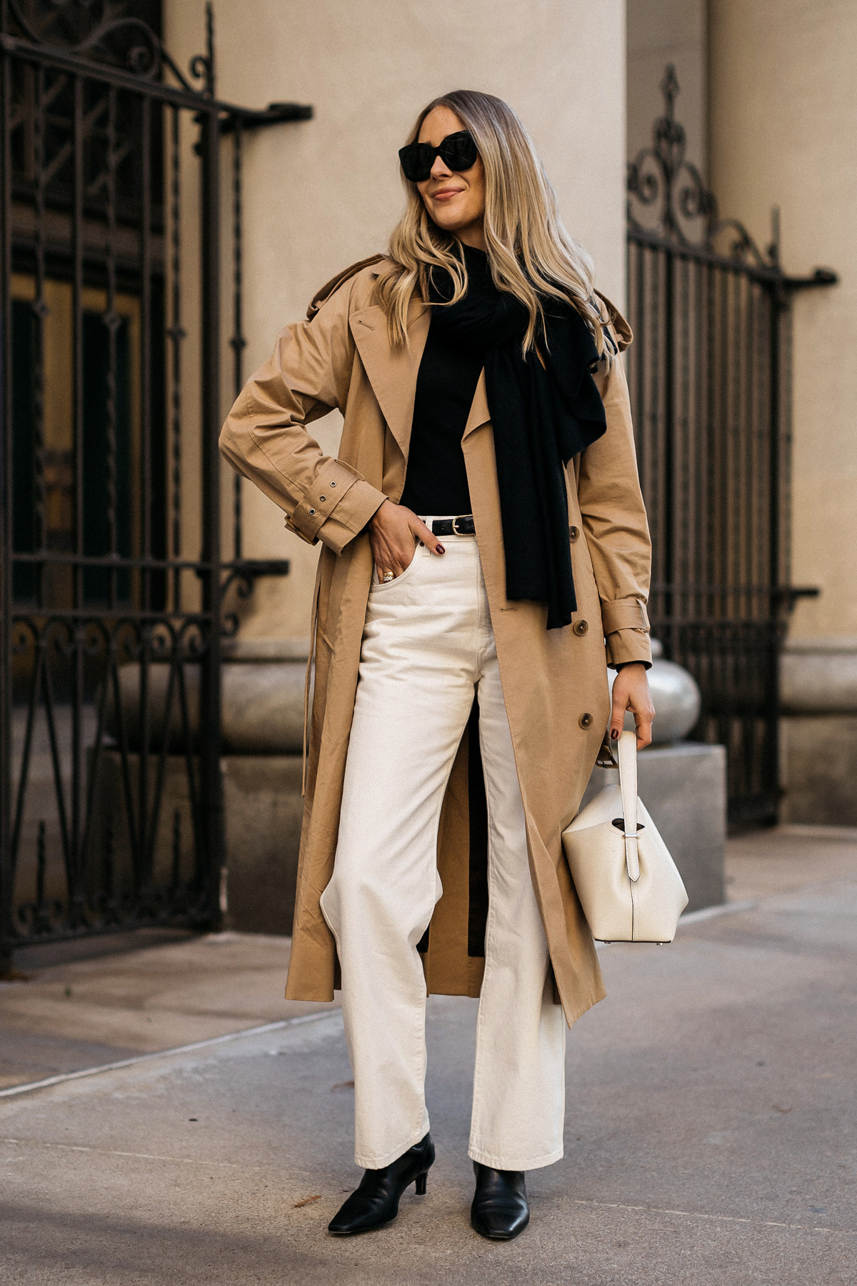 Classic Beige Trench Coat with Black and White Accents Classic Beige Trench Coat with Black and White Accents — Winter Outfits 2027 with Long Coat