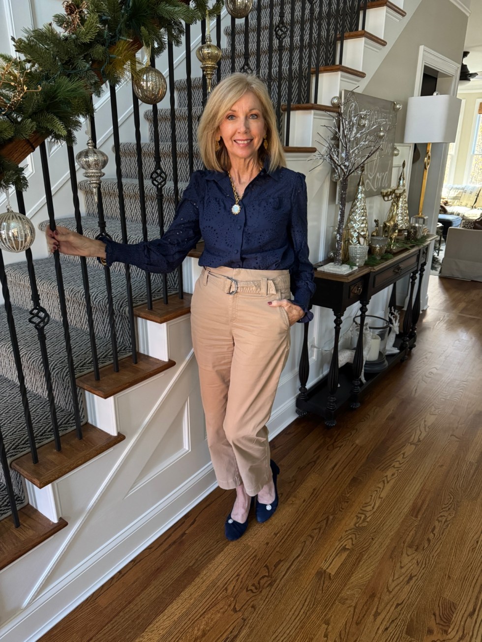 Eyelet Blouse and Straight-Leg Trousers: Refined Smart Casual — Outfits 2027 for Women Over 60
