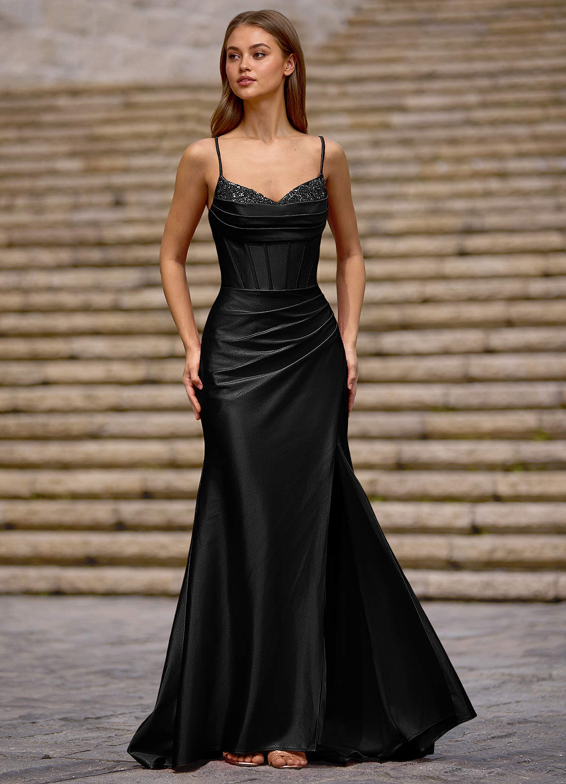 Sequin Corset Prom Dress with Flowing Satin Skirt Sequin Corset Prom Dress with Flowing Satin Skirt — Black Prom Dresses 2027