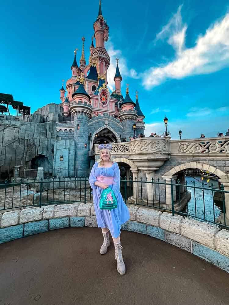 Light Blue Fit-and-Flare Dress with Pink Accents — Disney Winter Outfits 2027