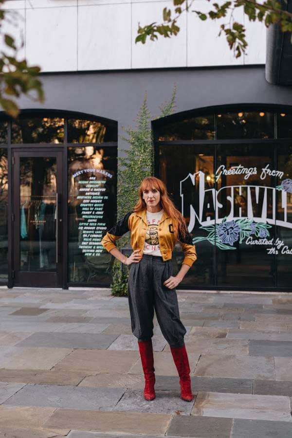 Graphic Tee, Satin Jacket, and Red Boots for a Bold Look Graphic Tee, Satin Jacket, and Red Boots for a Bold Look — Nashville Outfits 2027