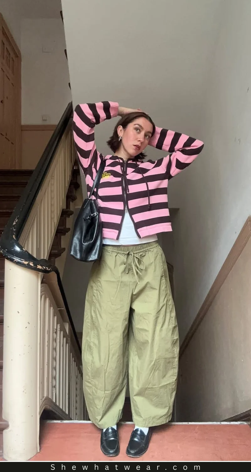 Parachute Pants with Cropped Jacket and Loafers — Y2K Outfits 2027