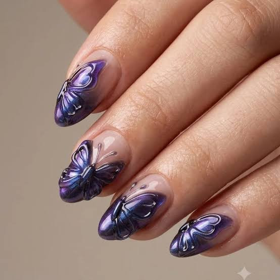 Deep Purple 3D Butterflies — Butterfly Airbrush Nails 2027