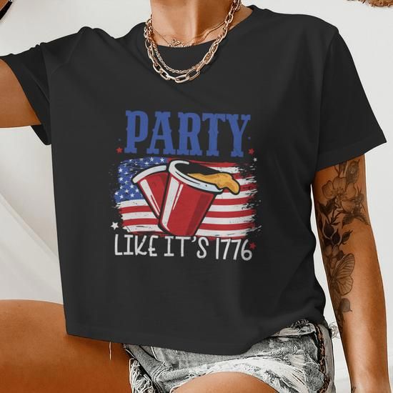 Festive Slogan: 'Party Like It's 1776' Graphic Tee Festive Slogan: 'Party Like It's 1776' Graphic Tee — Plus Size 4th of July Outfits 2027