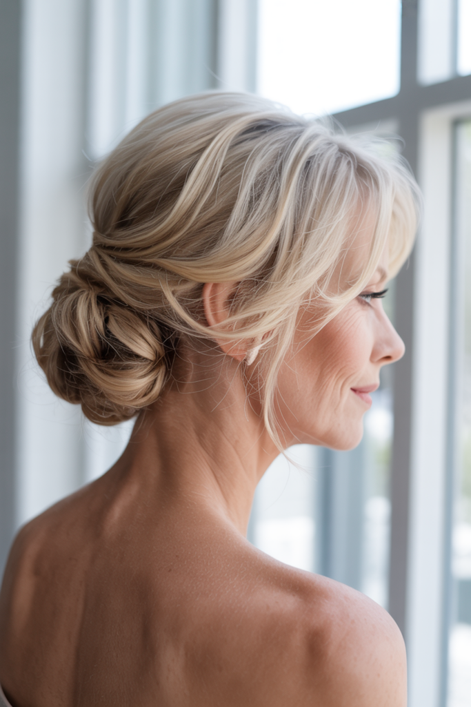Blonde Updo With Soft Bangs Blonde Updo With Soft Bangs — Mom Haircuts 2027