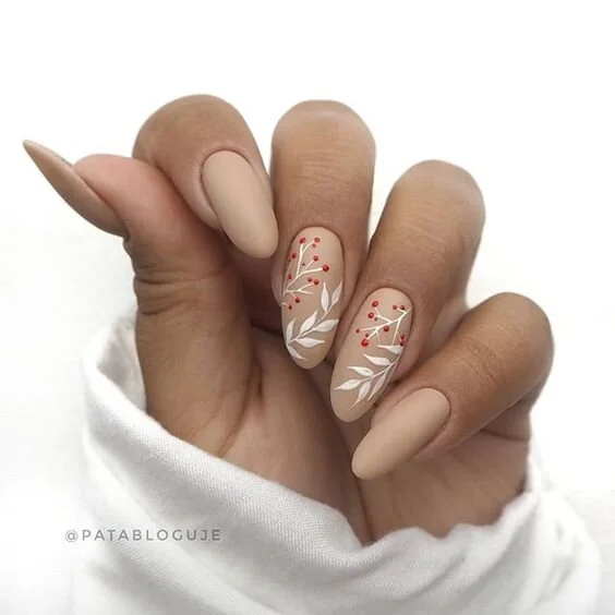 Matte Nude with Botanical Winter Art Matte Nude with Botanical Winter Art — Winter Nude Nails 2027