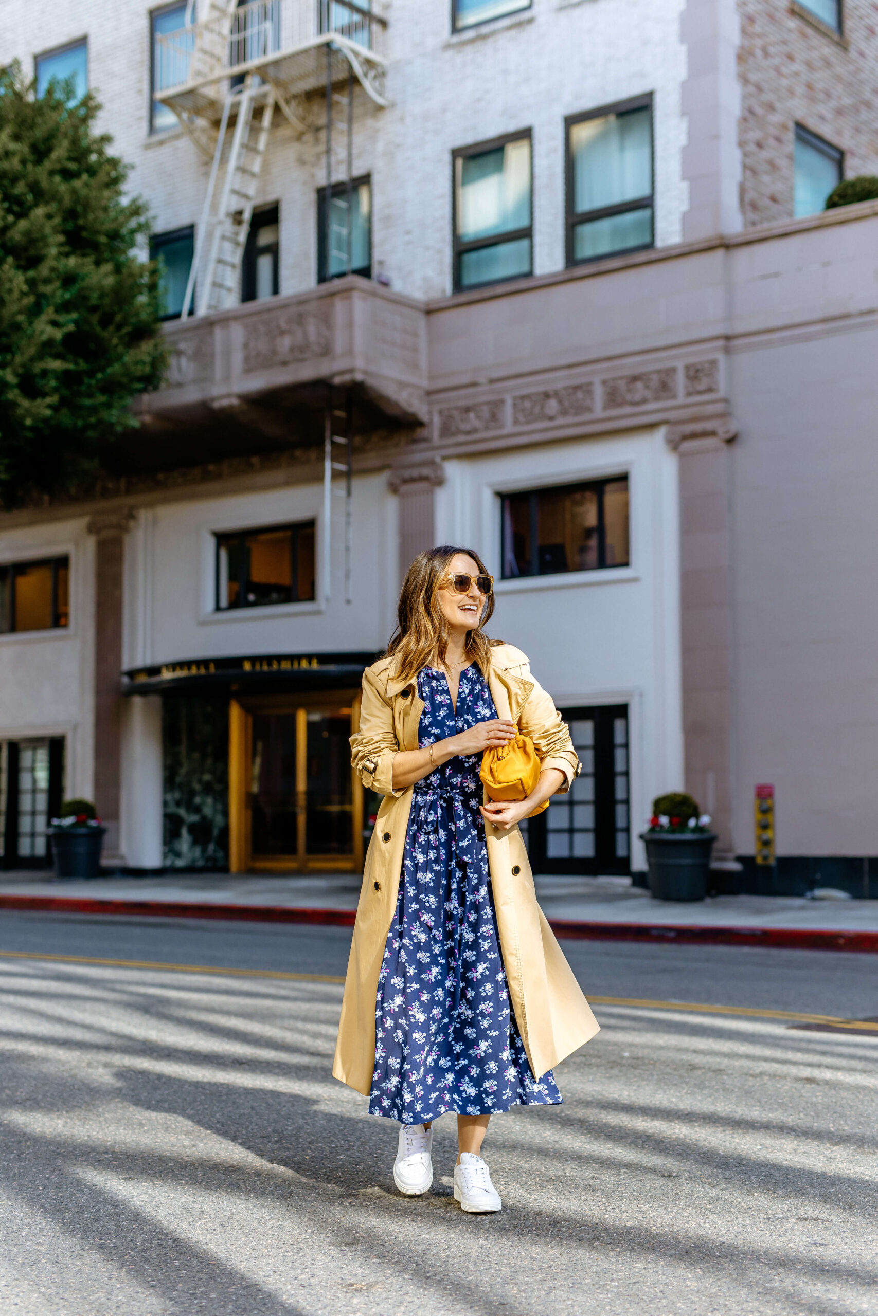 Floral Midi Dress Under a Classic Beige Trench — Spring Outfits 2027 with Trench Coat