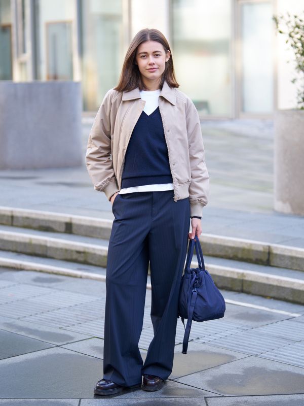 Dark Brown Chunky Loafers Outfit Idea Dark Brown Chunky Loafers Outfit Idea — Navy Blue Pleated Pants Outfits 2027