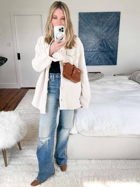Oversized Off-White Shacket with Distressed Wide-Leg Jeans — Shacket Outfits 2027