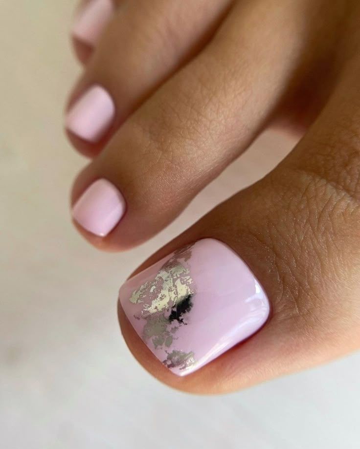 Pastel Pink With Metallic Foil Accent Pastel Pink With Metallic Foil Accent — Summer Pedicure Colors 2027