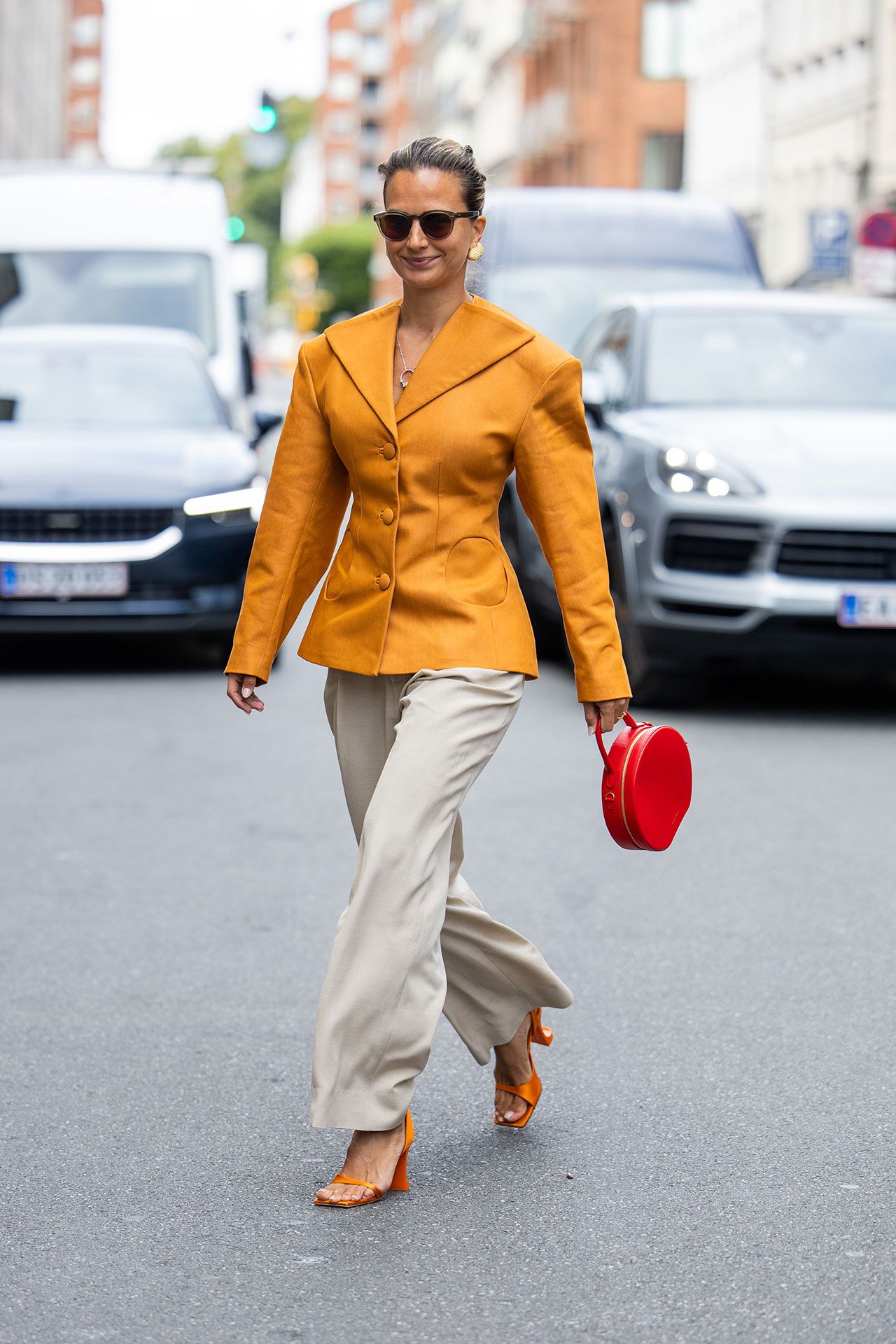 Structured Orange Blazer with Wide-Leg Trousers for Statement Style Structured Orange Blazer with Wide-Leg Trousers for Statement Style — Hostess Outfits 2027