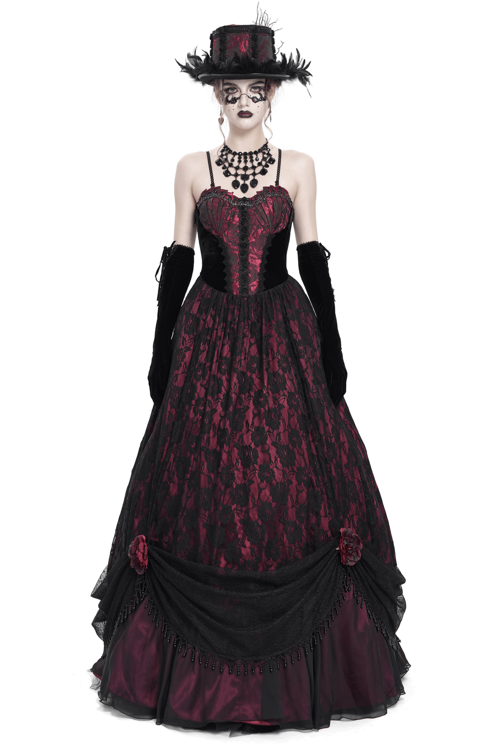 Red and Black Gothic Ballgown with Draped Overlay Red and Black Gothic Ballgown with Draped Overlay — Dark Romantic Outfits 2027